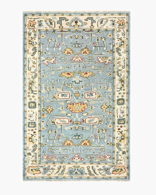 Light Blue Tapis Artemis noué à la main en laine