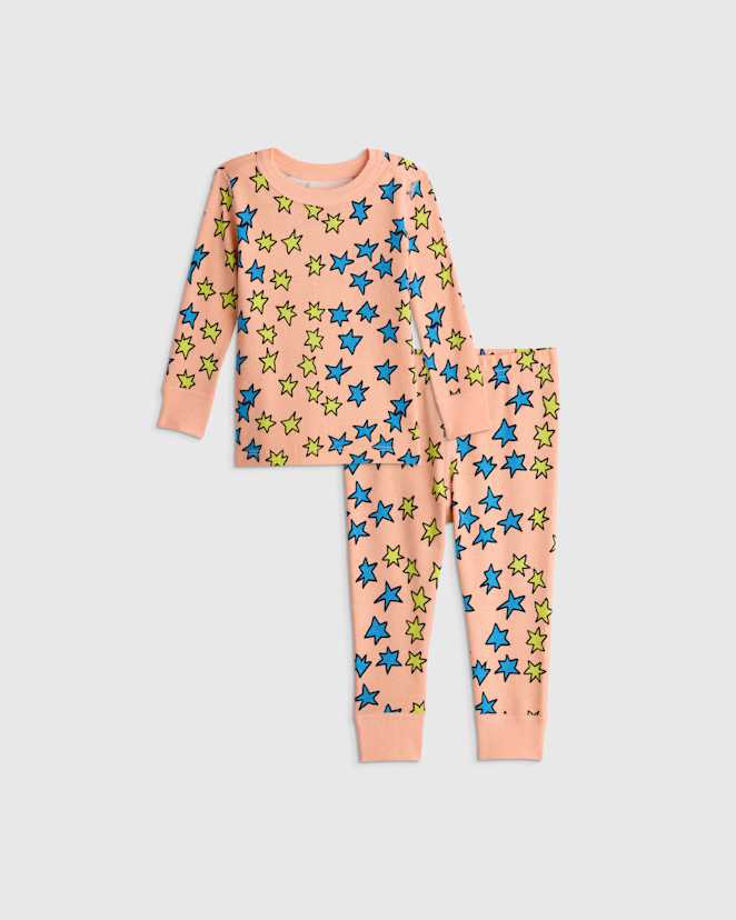 U--840 BABY Multi Stars 15819 CROPPED Multi Stars 100% Organic Cotton Long Sleeve and Pant Pajama Set