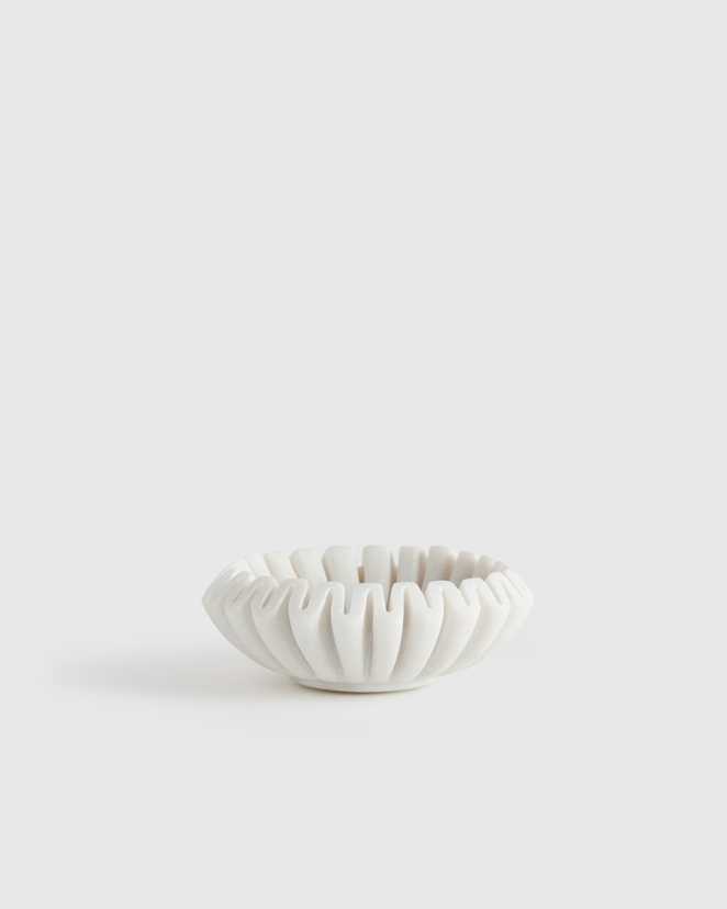White Handcrafted Fluted Marble Decorative Bowl