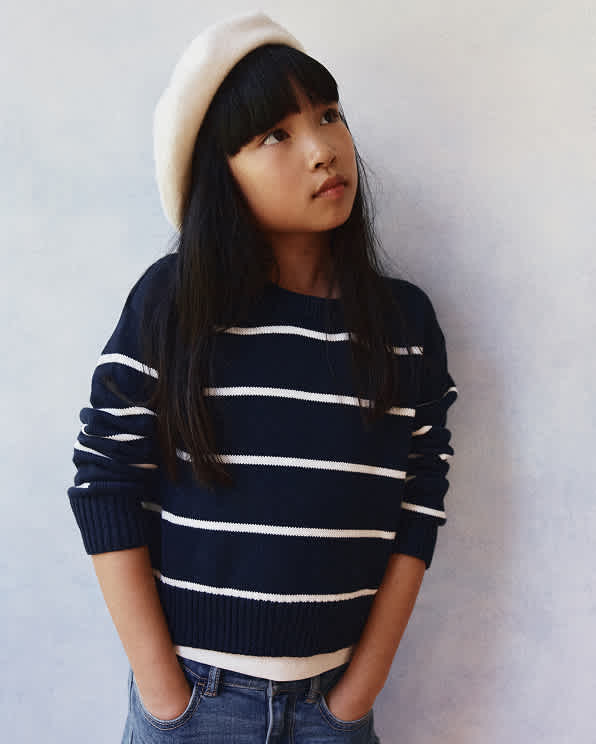 Navy/White 100% Organic Cotton Crewneck Sweater
