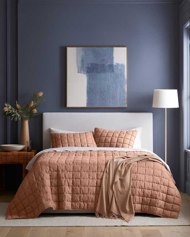 Desert Sunset Ensemble de taies décoratives matelassées en lin européen à carreaux
