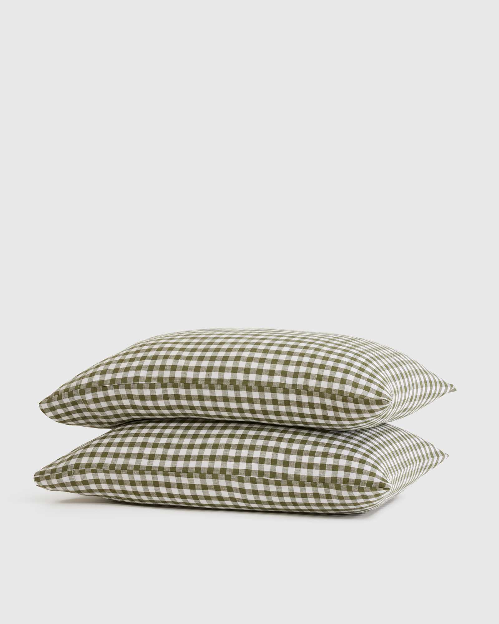 Olive European Linen Gingham Pillowcase Set