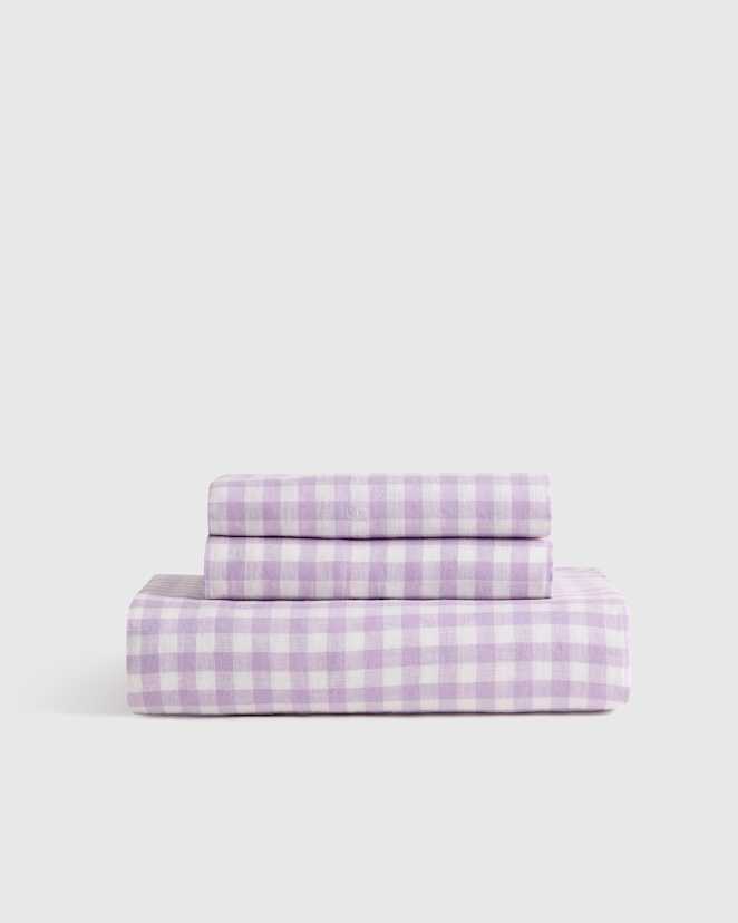 Lavender European Linen Gingham Fitted Sheet Set