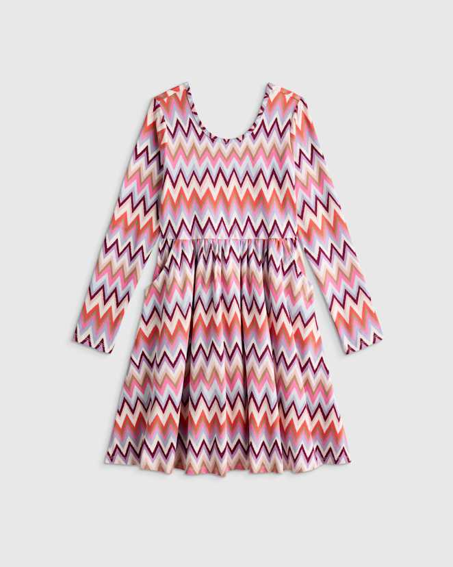 Multi Chevron Organic Cotton Long Sleeve Skater Dress