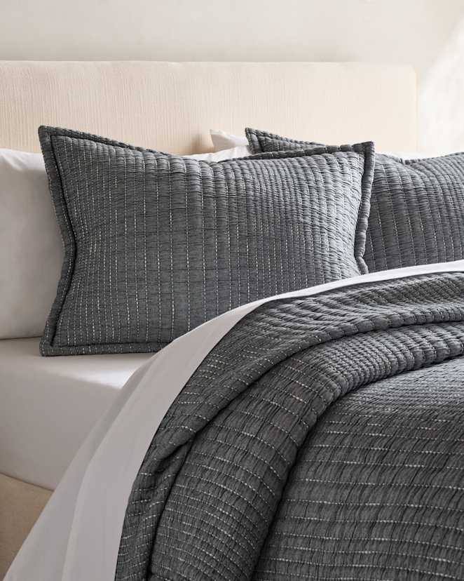 Charcoal Organic Cotton Channel Stitch Sham Set
