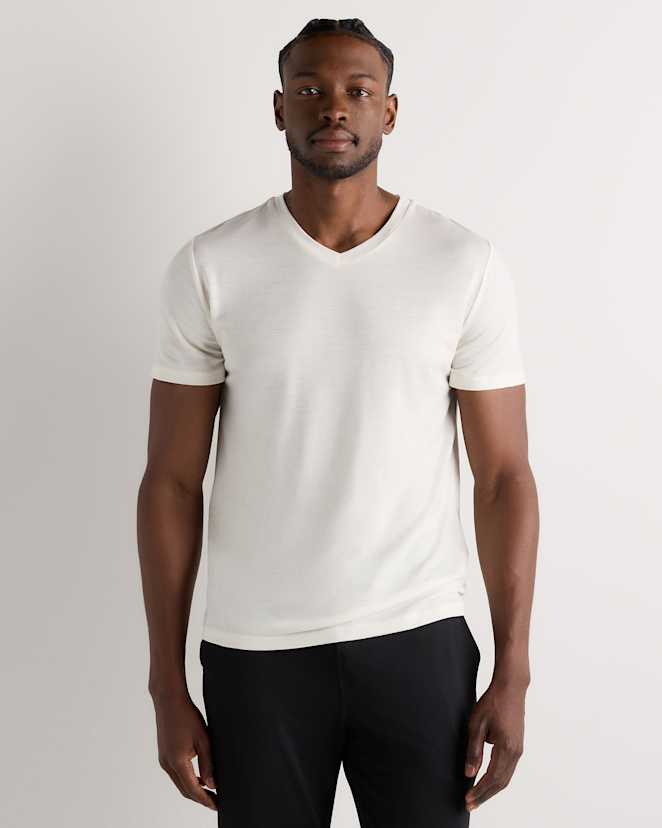 Off-White 100% Merino Wool All-Season V-Neck Base Layer Tee