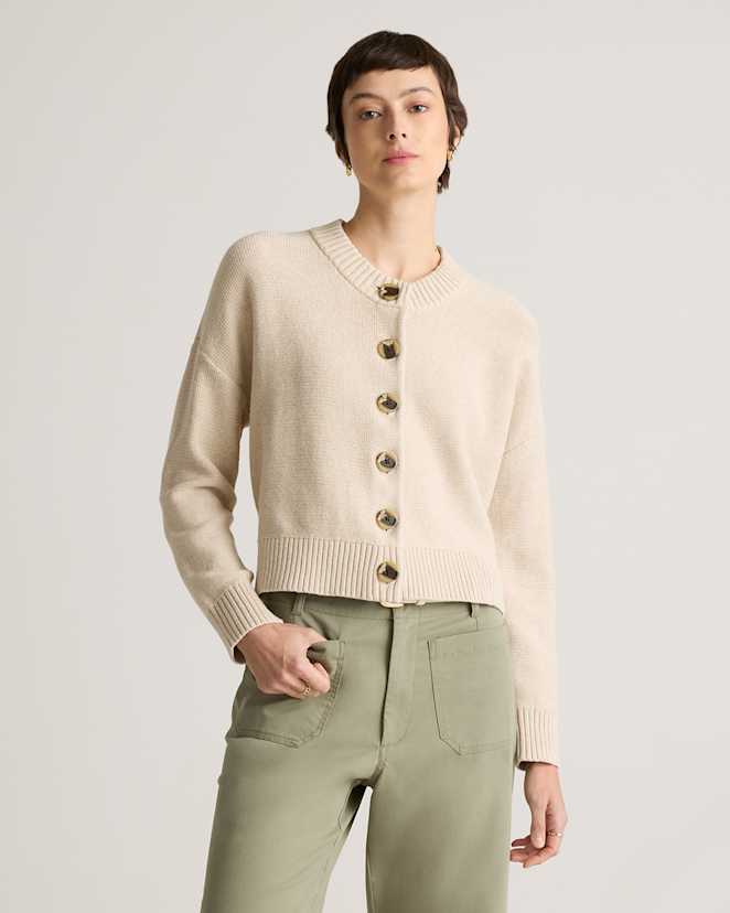 Speckled Beige 100% Organic Cotton Cropped Cardigan