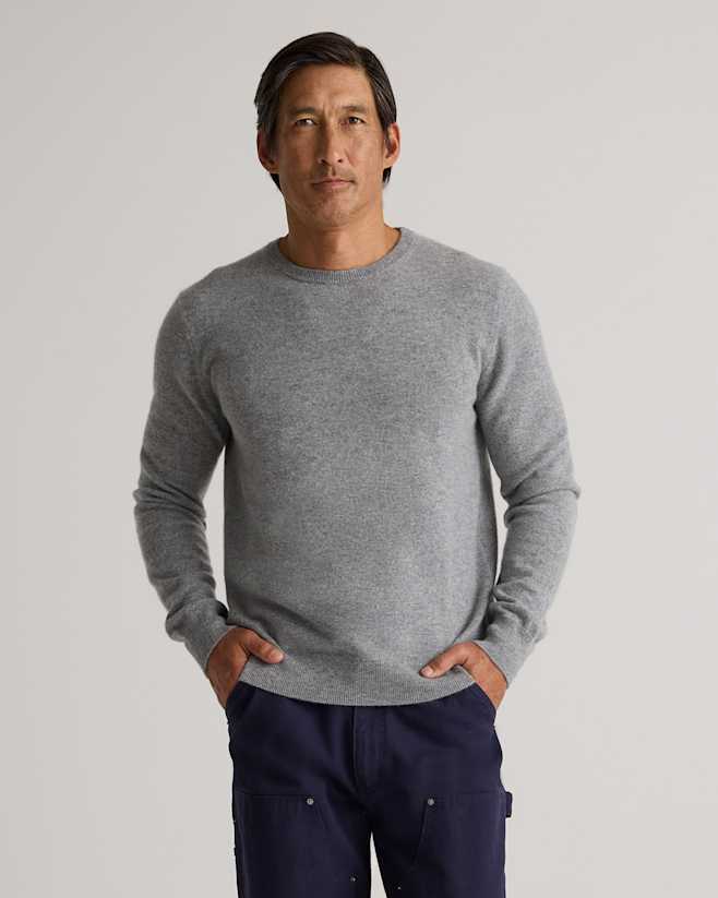 Heather Grey Mongolian Cashmere Crewneck Sweater