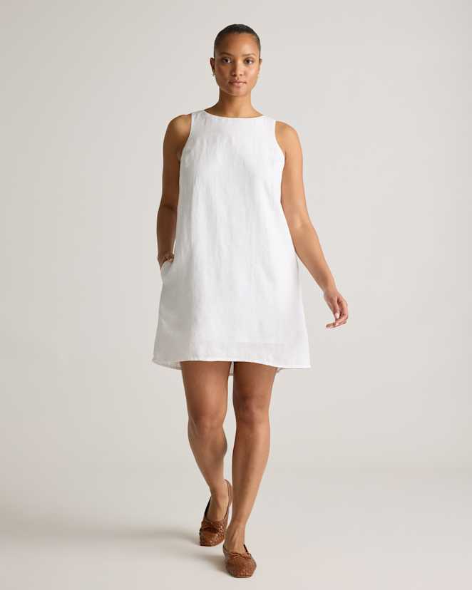 White 100% European Linen Tank Mini Dress