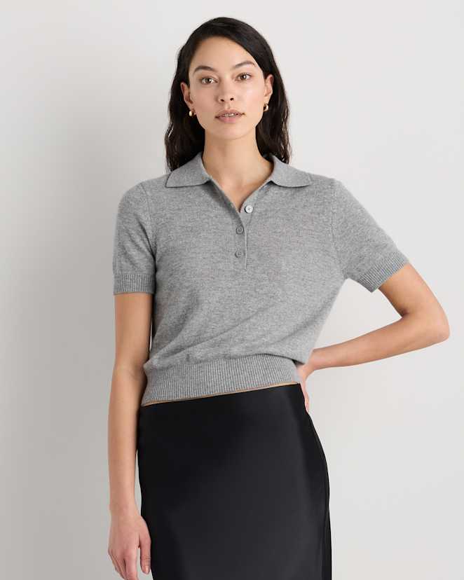 Heather Grey Mongolian Cashmere Short Sleeve Polo