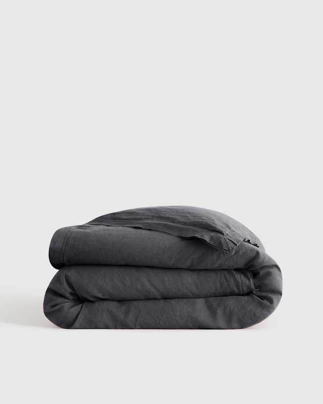 Charcoal European Linen Double Flange Duvet Cover