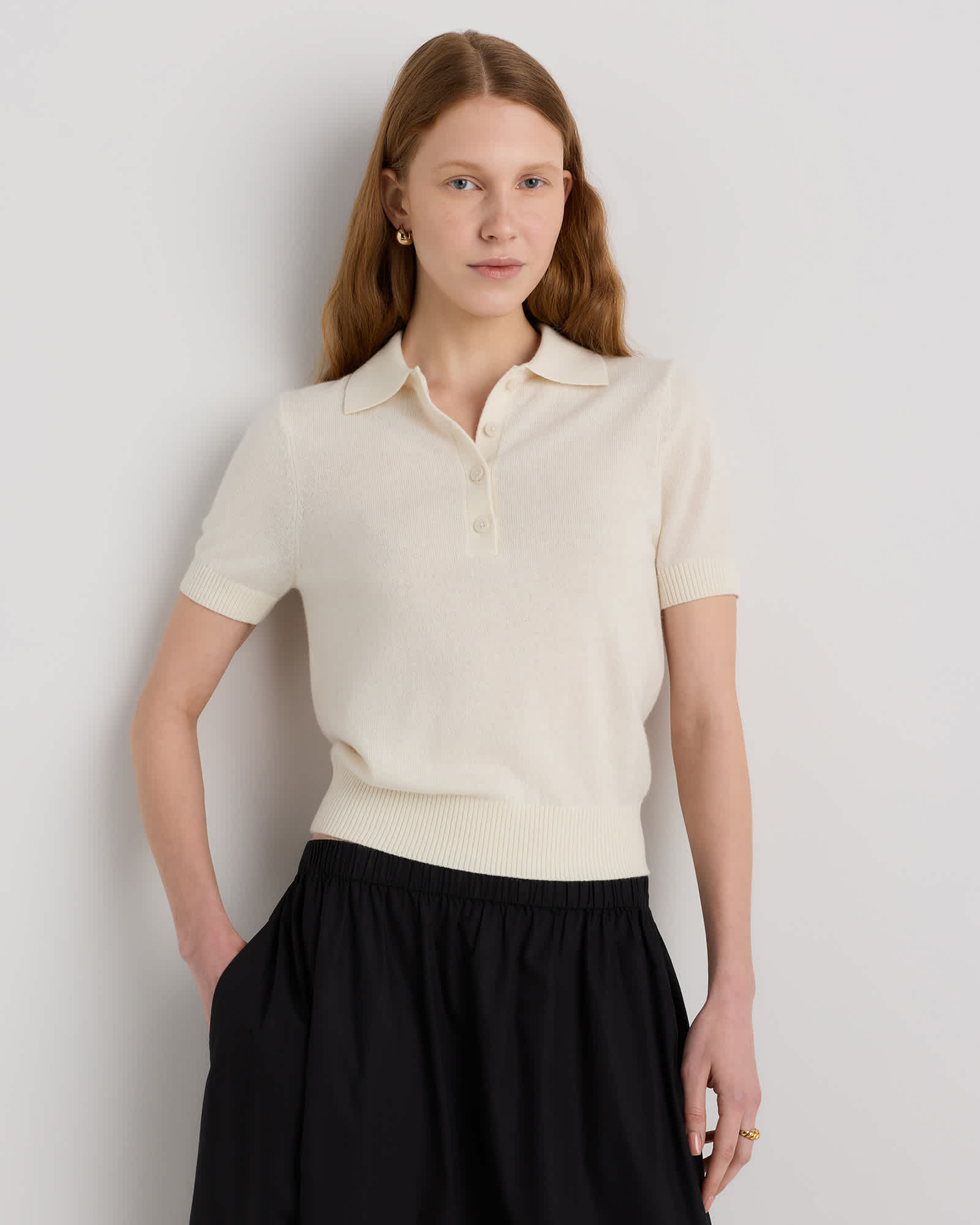 Ivory Mongolian Cashmere Short Sleeve Polo