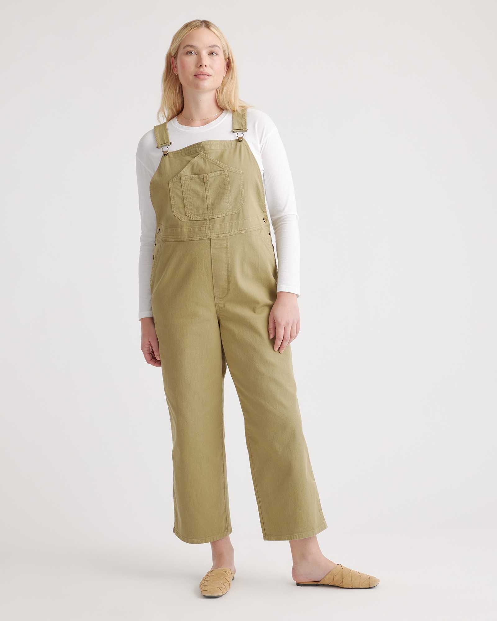 olive Organic Stretch Cotton Twill Relaxed Overalls