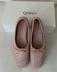 Italian Leather Handwoven Square Toe Ballet Flat - PDP Video Thumbnail (Shell Pink, 4x5)
