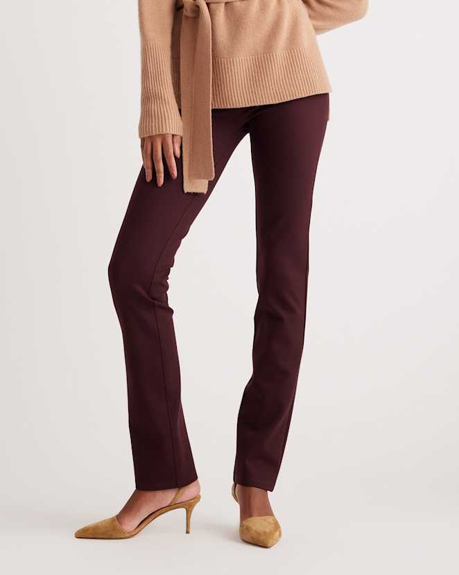 Burgundy Ultra-Stretch Ponte Straight Leg Pants