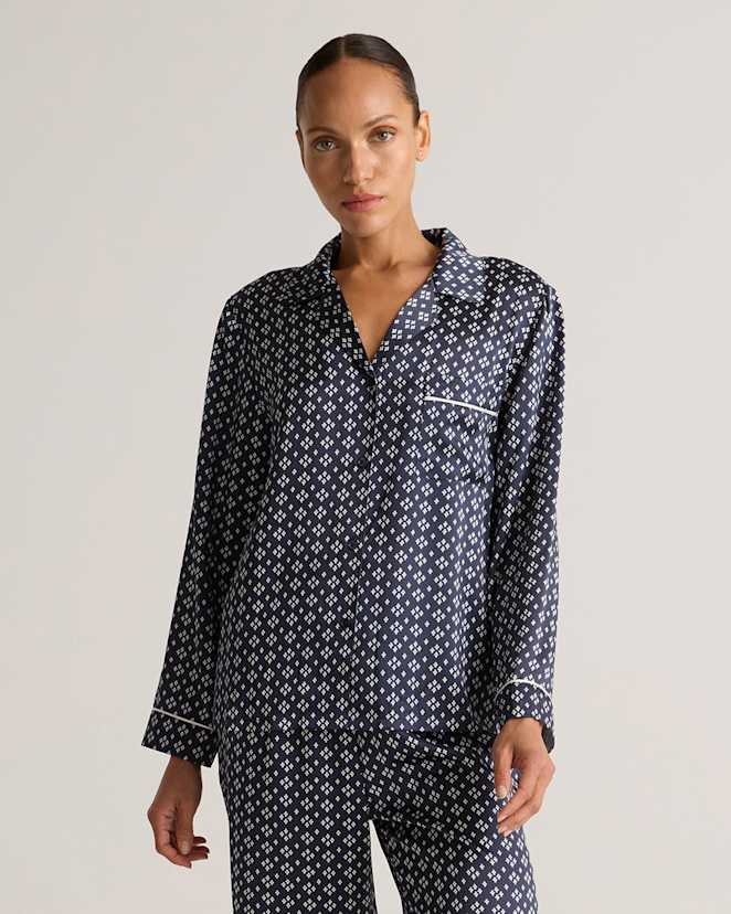 Tiny Diamonds 100% Washable Silk Satin Pajama Long Sleeve Top