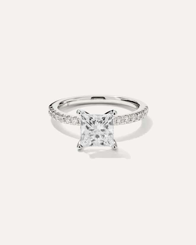 White Gold Lab Grown Diamond Princess Petite Pave Engagement Ring - 2ct