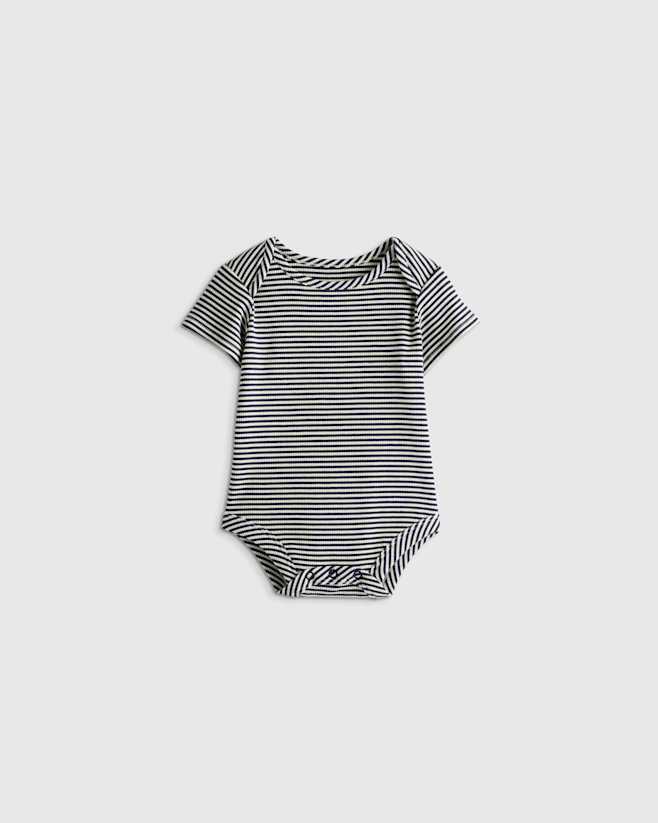 Navy Stripe Justaucorps à manches courtes côtelé et doux