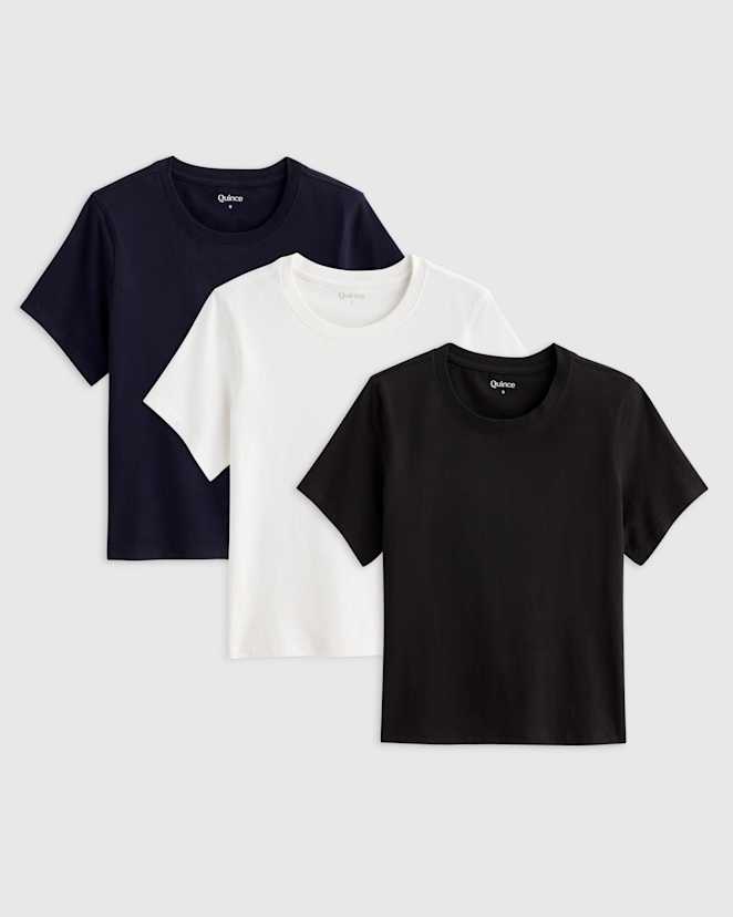 Deep Navy 100% Organic Cotton Boxy Crewneck Tee 3 Pack Bundle
