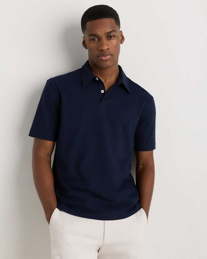 Deep Navy 100% Organic Sueded Jersey Polo