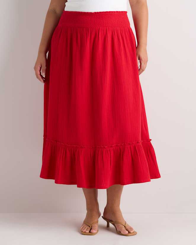 Wild Cherry Women's Plus Size 100% Organic Cotton Gauze Smocked Maxi Skirt