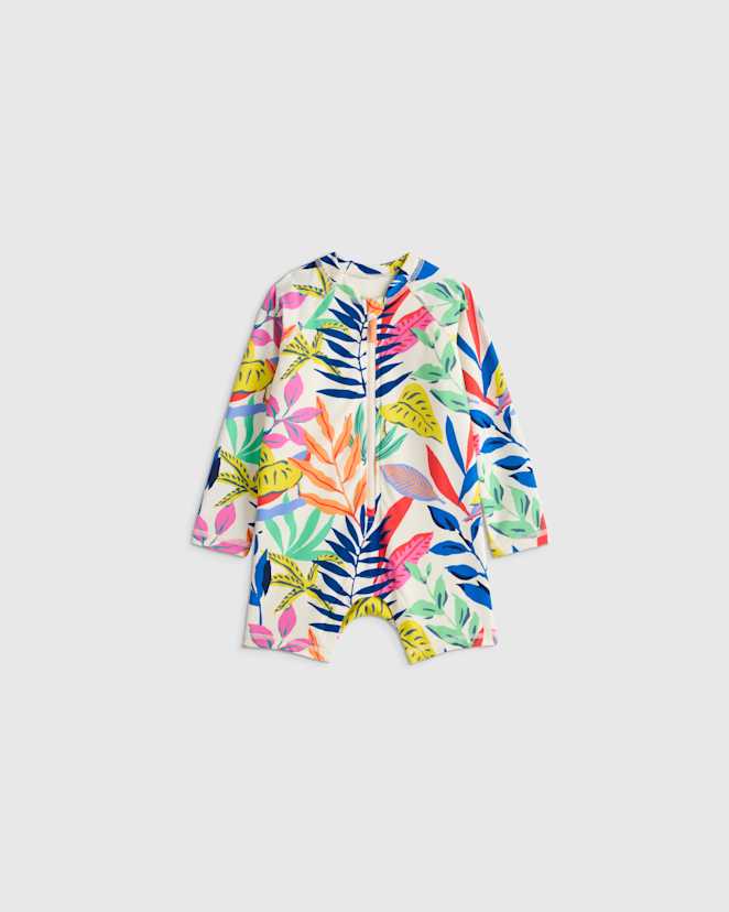 Tropical Palms Long Sleeve Zip-Up Rash Guard One-Piece