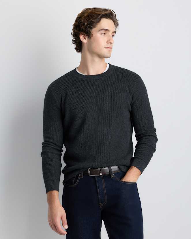Charcoal Organic Cotton Cashmere Waffle Crewneck Sweater