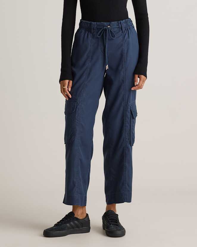 Midnight Blue Vintage Wash Tencel Drawstring Cargo Pants