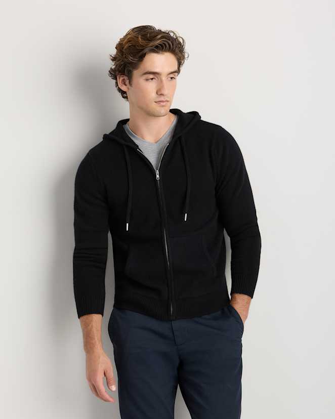 M-HKT-3-BLK-01 EDITED Black Mongolian Cashmere Full-Zip Hoodie