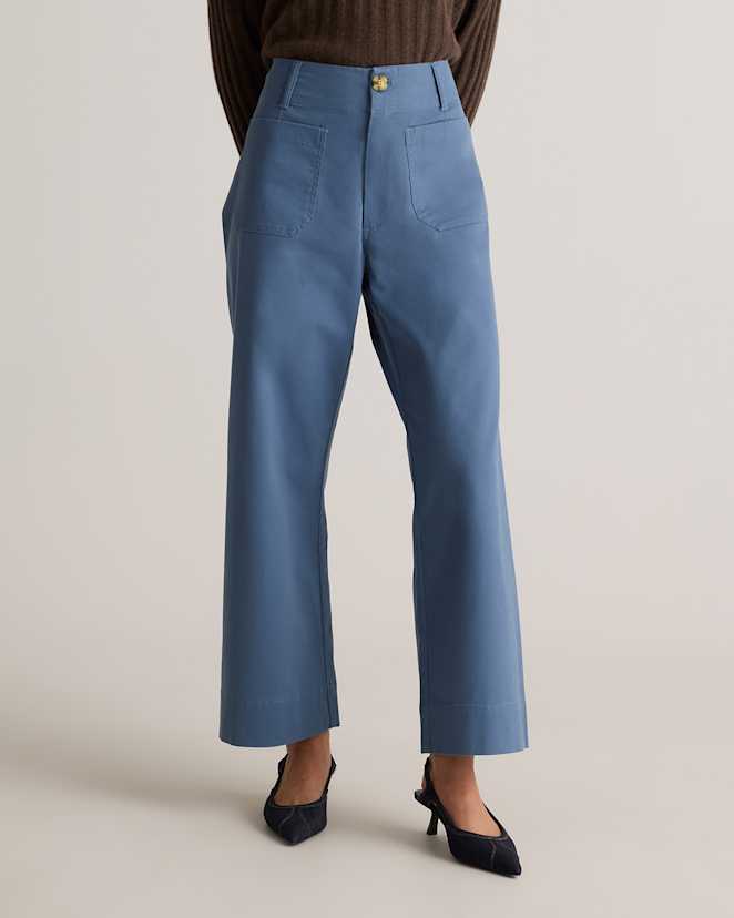 Aegean Blue Organic Stretch Cotton Chino Cropped Wide Leg Pants