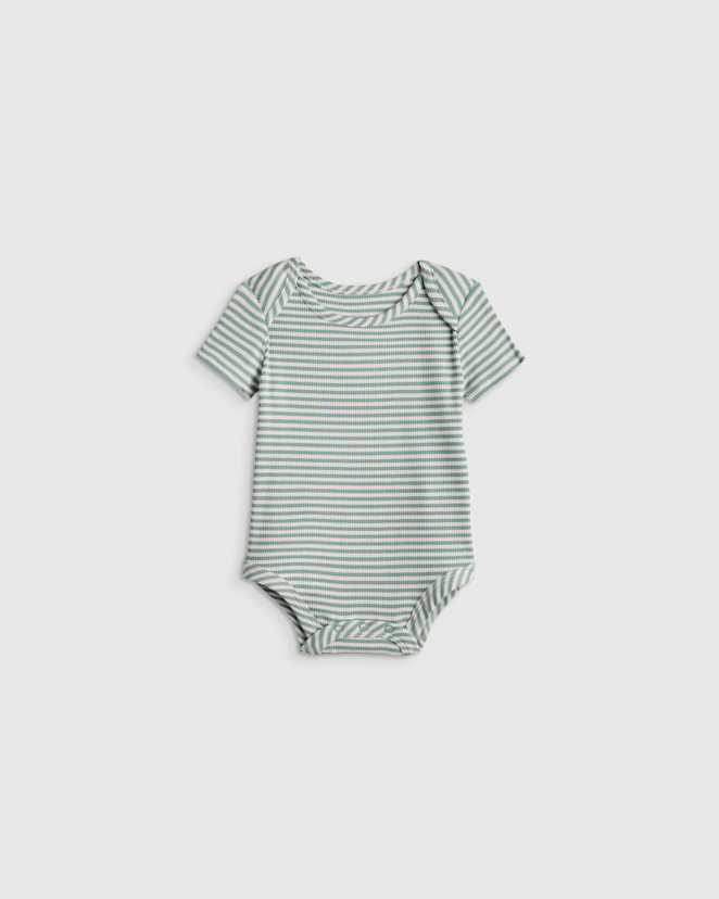 Green Stripe Softest Rib Short Sleeve Bodysuit