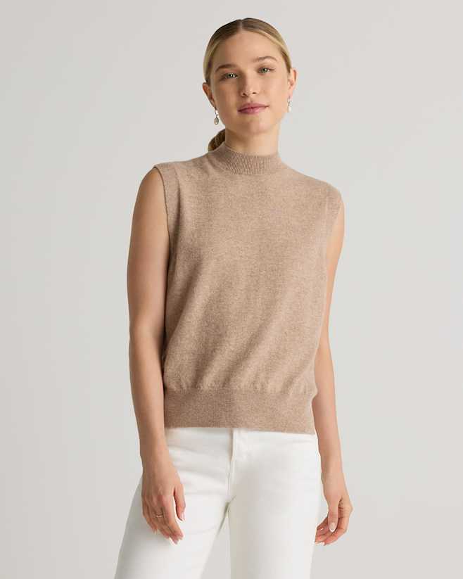 Oatmeal Mongolian Cashmere Mock Neck Sweater Vest