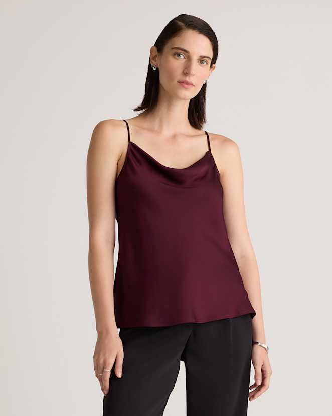 Wine Tasting Red Washable Stretch Silk Cowl Neck Cami