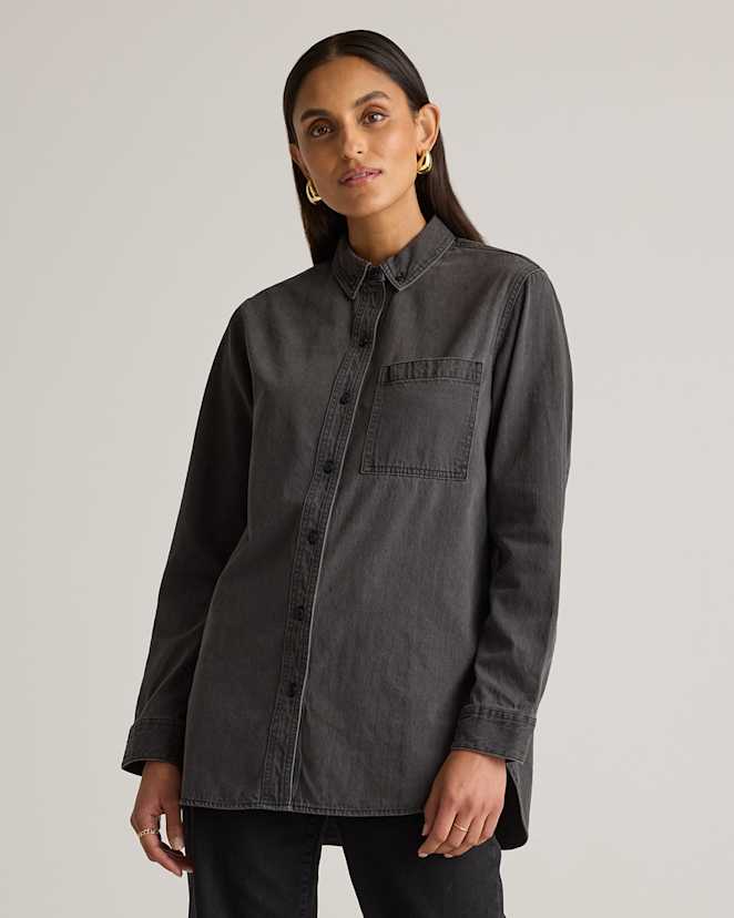 Washed Black Distressed Denim Oversized Shirt