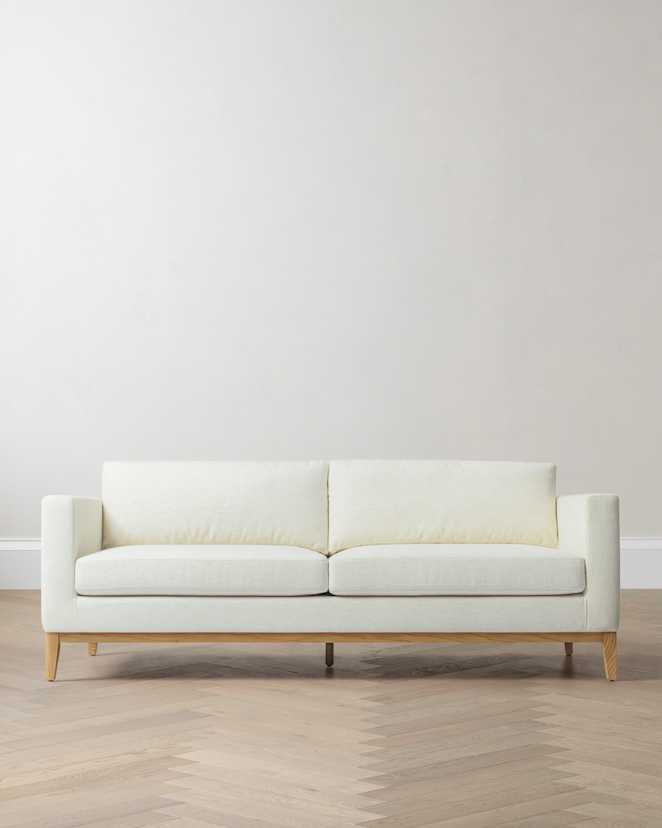 Snow Performance Chenille Linen Blend Sofa with Solid Oak Base