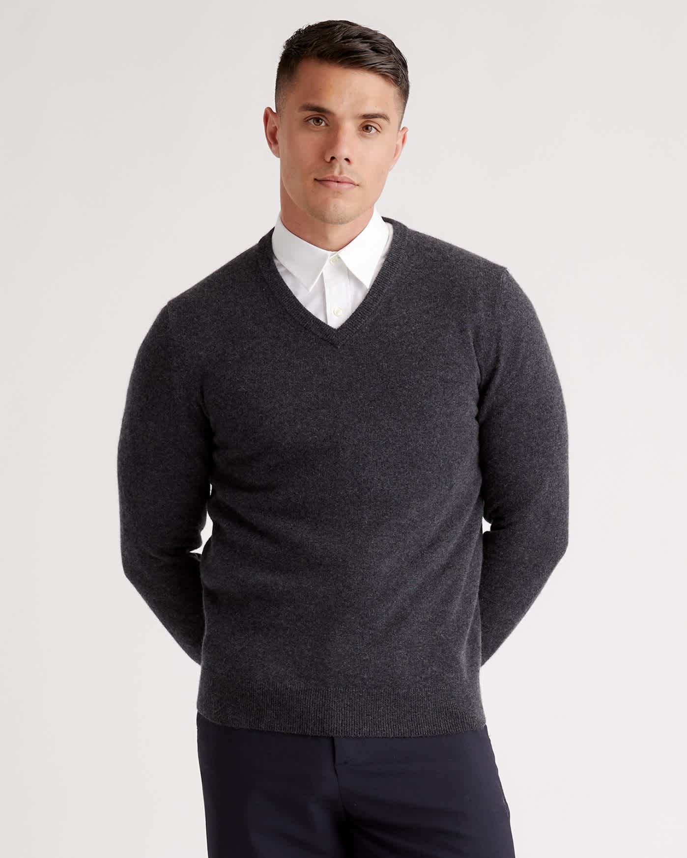 Charcoal Mongolian Spring Cashmere V-Neck Sweater