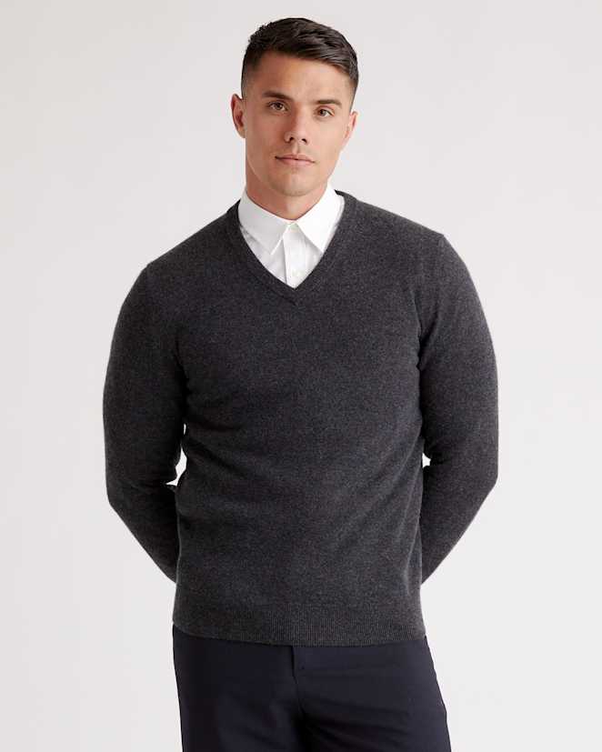 Charcoal Mongolian Spring Cashmere V-Neck Sweater