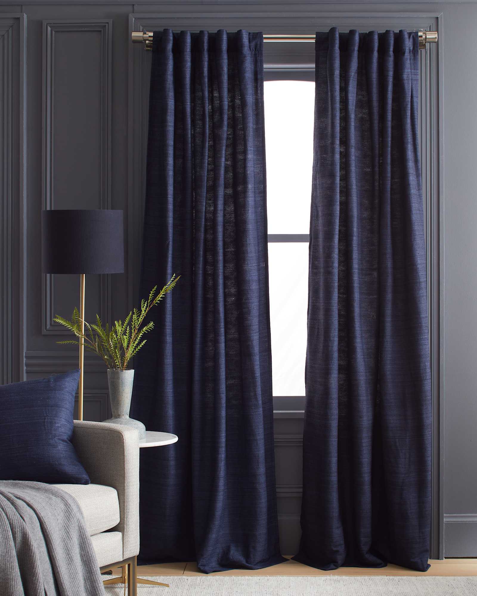 navy Raw Silk Curtain
