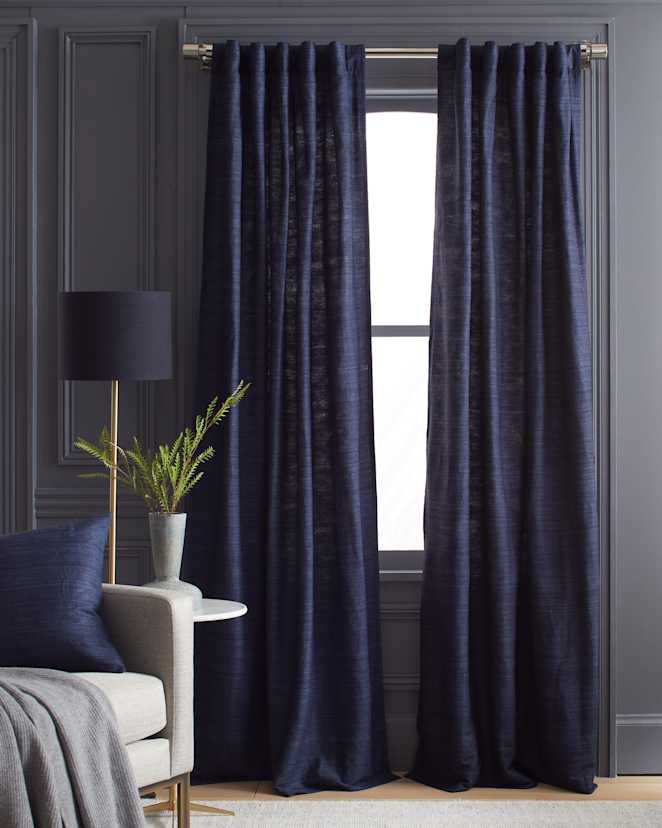 Navy Raw Silk Curtain