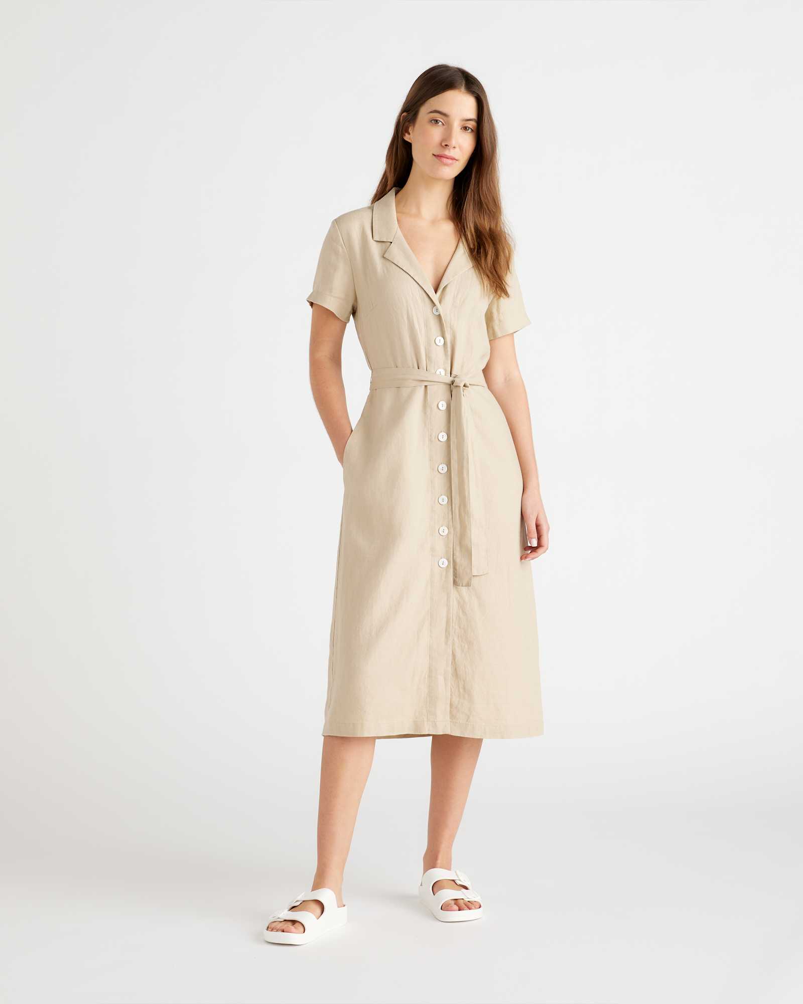 driftwood 100% European Linen Button Front Dress