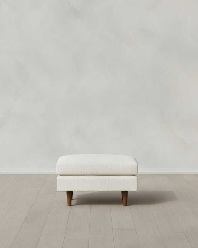 Snow Atlas Midcentury Ottoman in Performance Chenille Linen Blend