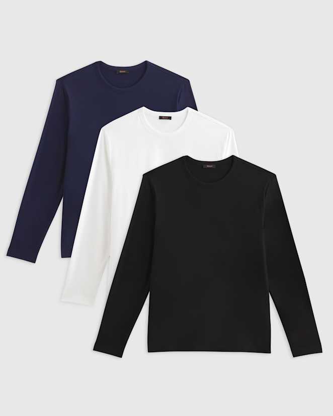 Deep Navy 100% Pima Cotton Luxe Touch Long Sleeve Tee 3 Pack Bundle