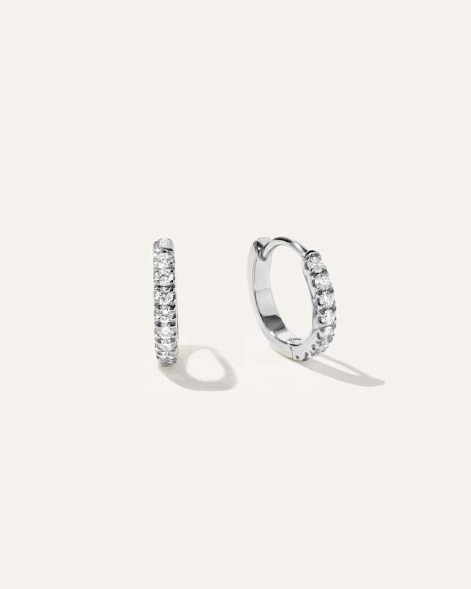 White Gold 14K Gold Pave Diamond Tiny Huggie - Pair