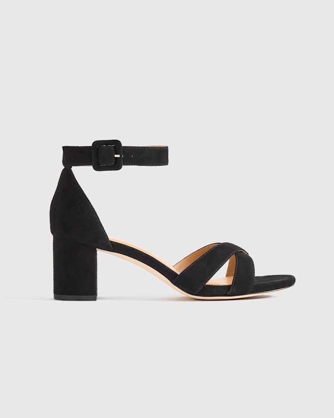 Black Suede Italian Leather Crisscross Block Heel Sandal