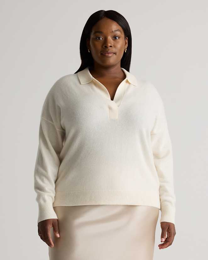 Ivory Mongolian Cashmere Polo Sweater