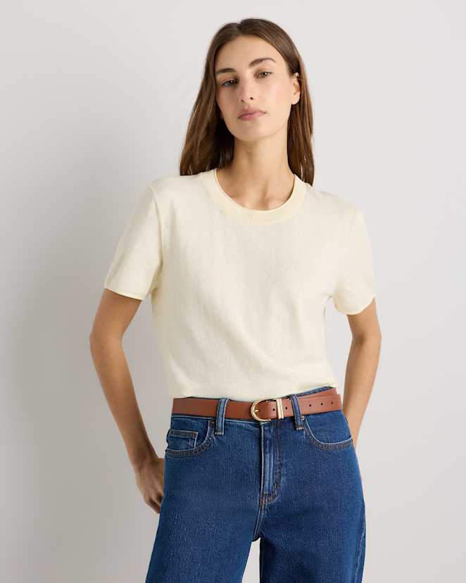 Pale Custard Yellow Lightweight Cotton Cashmere Relaxed Sweater Tee