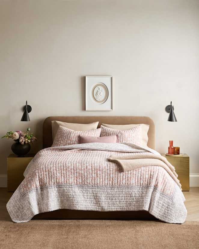 Rose Organic Cotton Block Print Quilt Set