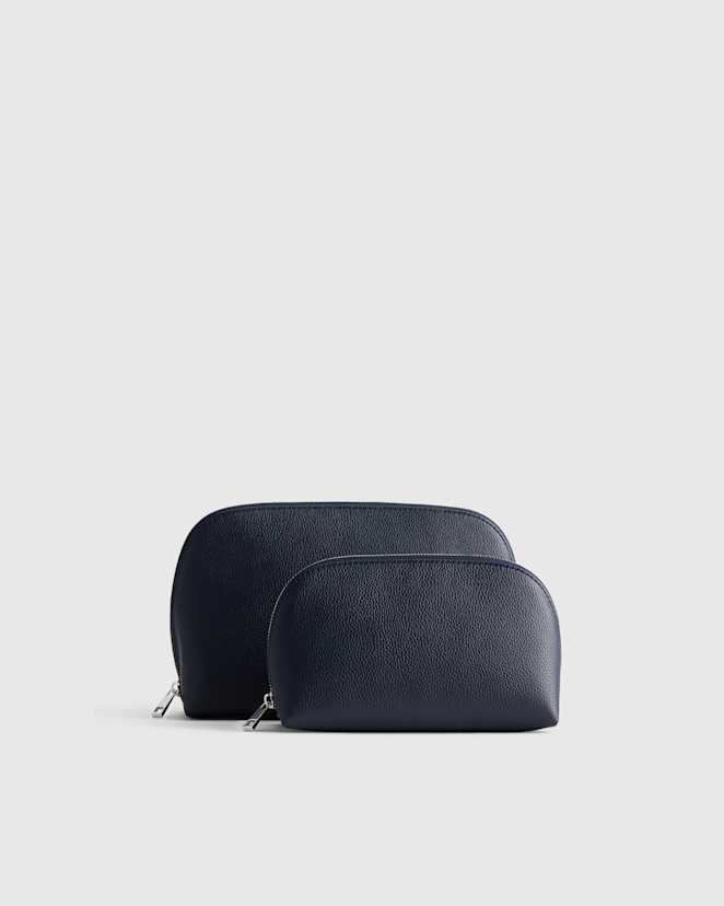 Deep Navy Italian Leather Pouch Travel Set