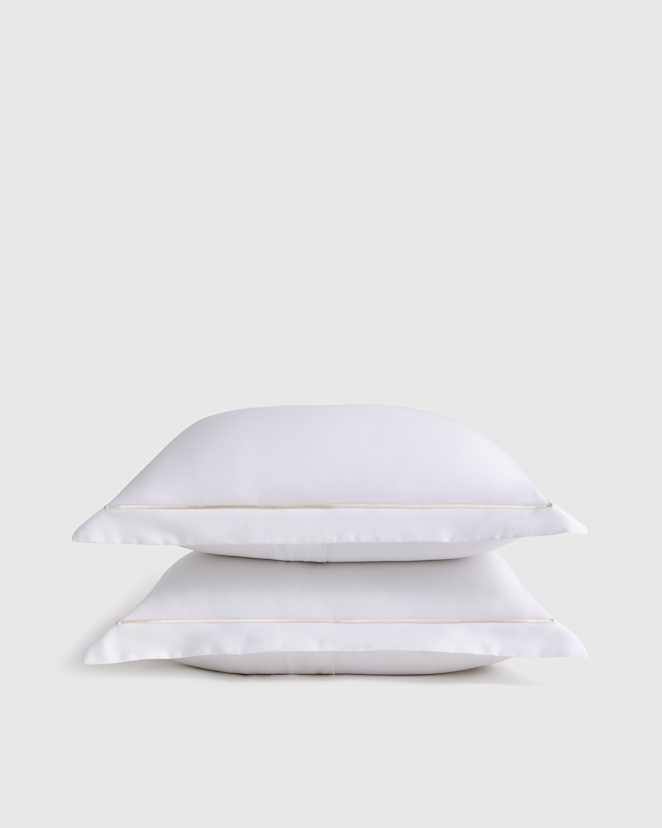 White/Sand Signature Giza Cotton Sateen Embroidered Sham Set
