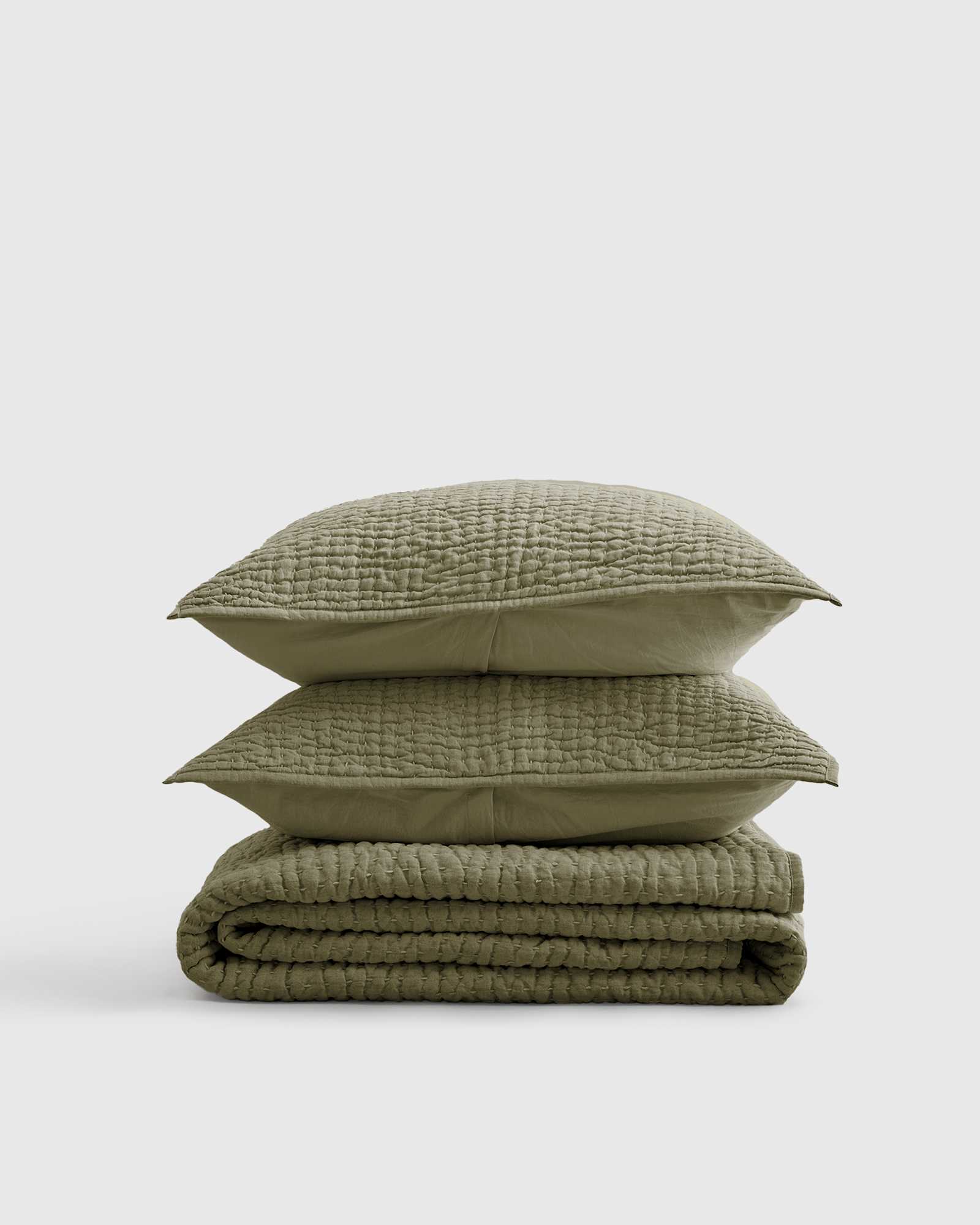LinenCottonStitch washed olive Quilt Set